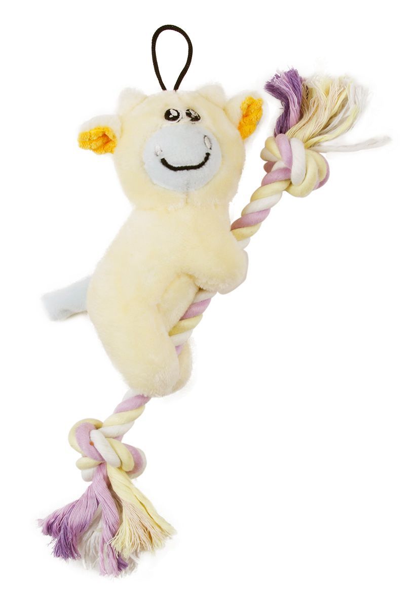 Pet Life Broom-Lick Plush and Jute Rope Squeaking Newborn Cat and Dog Toy