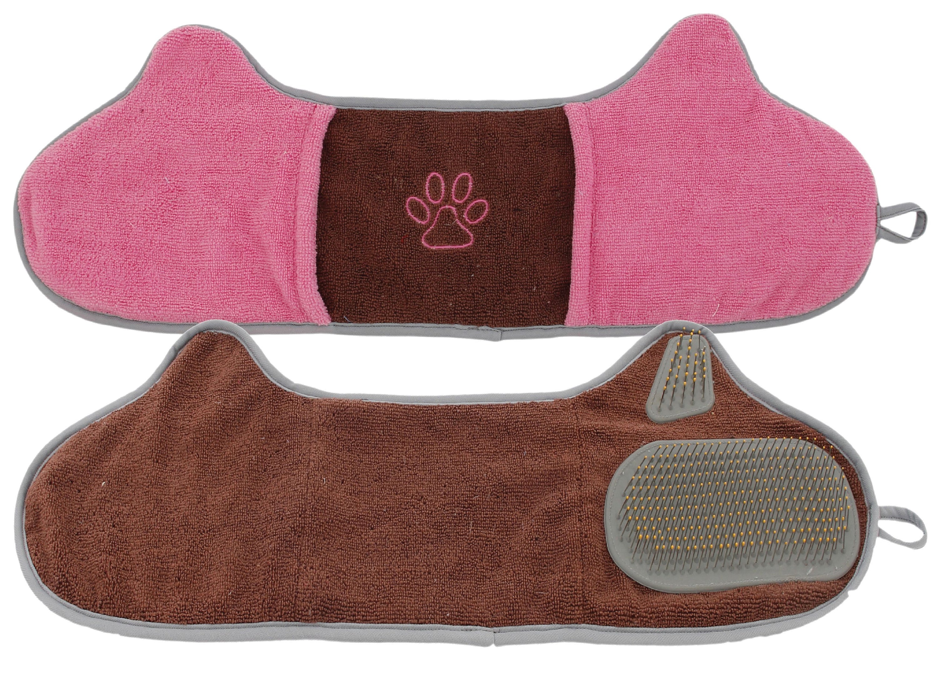Pet Life Bryer 2-in-1 Hand-Inserted Microfiber Pet Grooming Towel and Brush