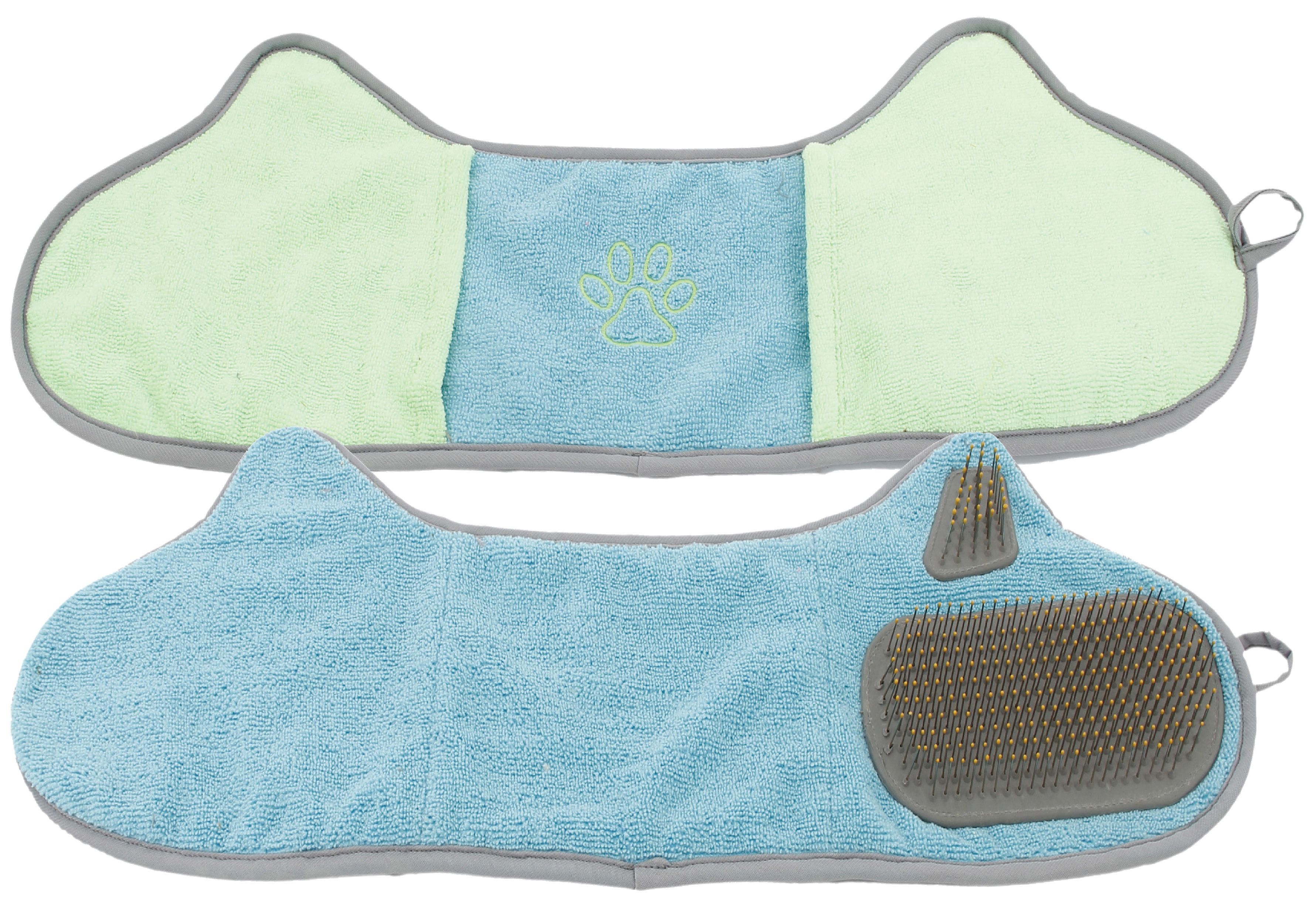 Pet Life ® Bryer 2-in-1 Hand-Inserted Microfiber Pet Grooming Towel and Brush