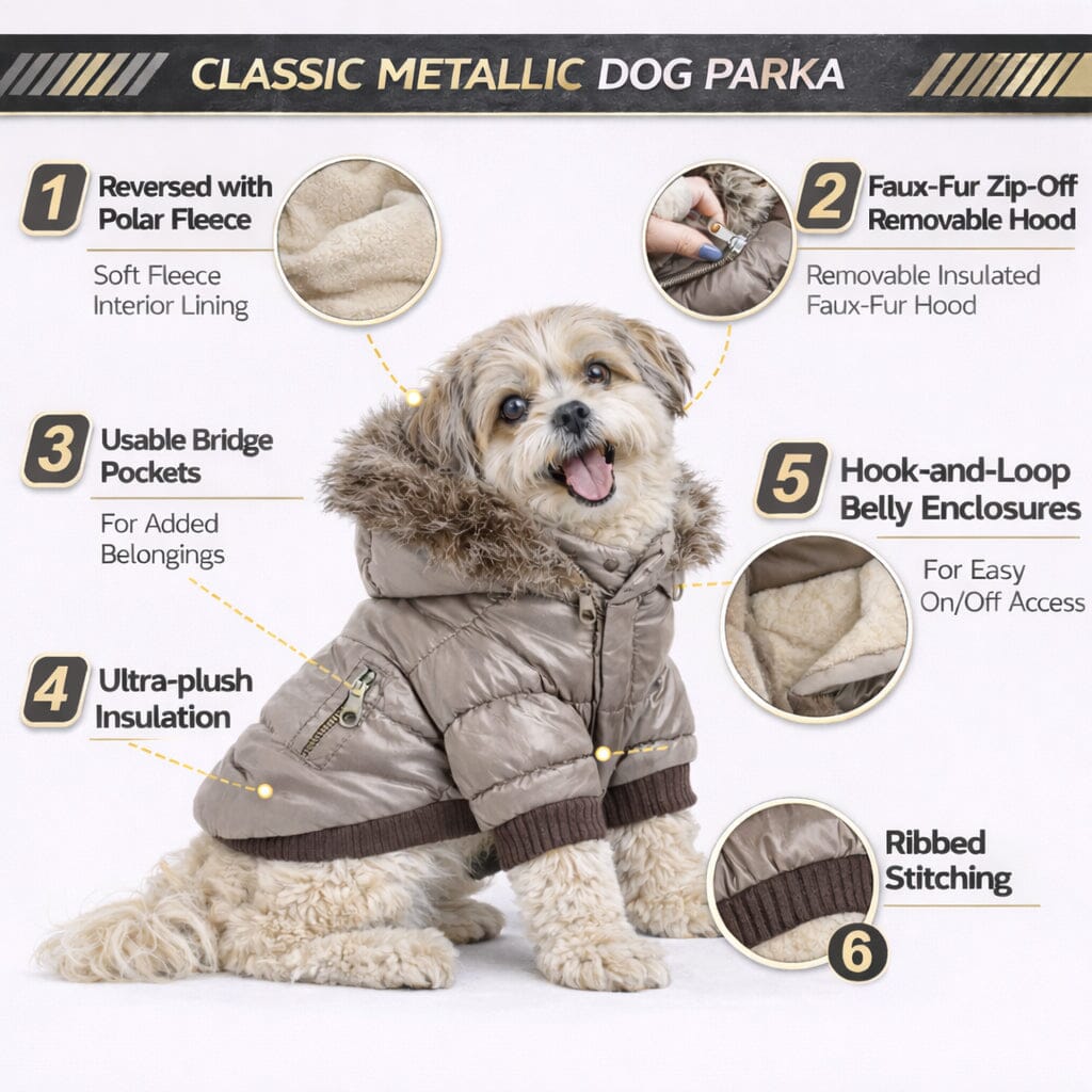 Pet Life Classic Metallic Fashion 3M Insulated Dog Coat Parka w/ Removable Hood | HT Animal Supply