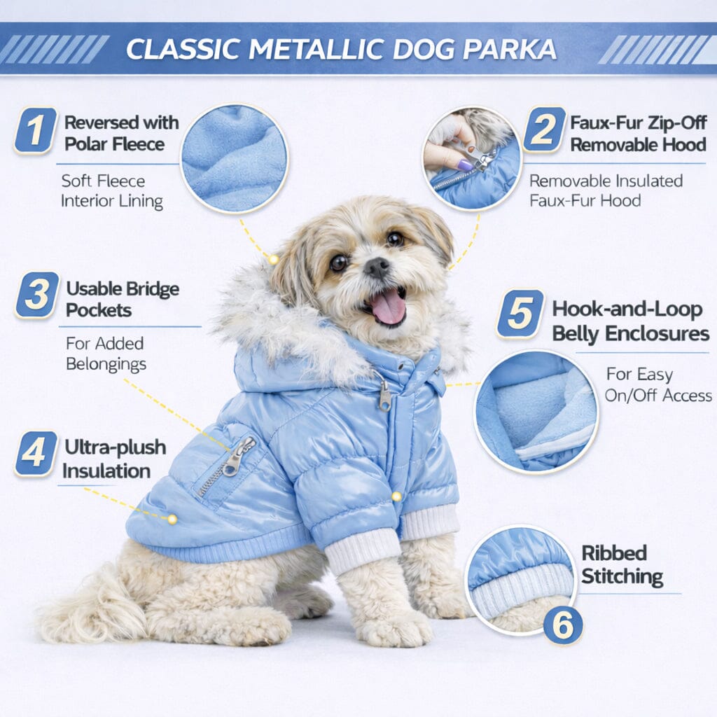 Pet Life Classic Metallic Fashion 3M Insulated Dog Coat Parka w/ Removable Hood | HT Animal Supply