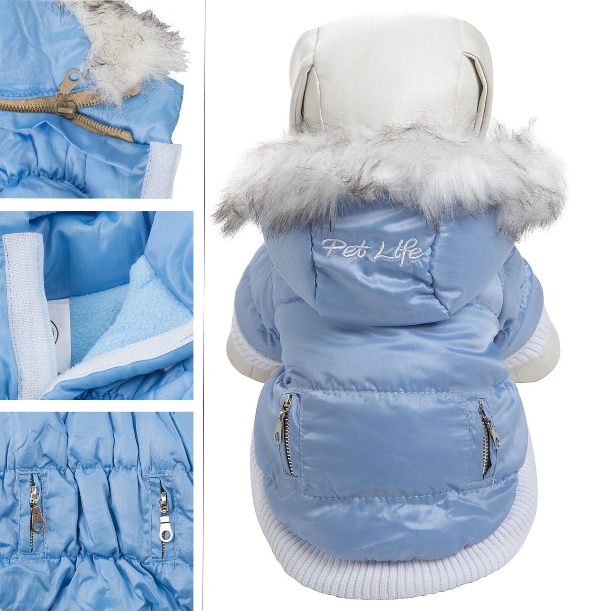 Pet Life Classic Metallic Fashion 3M Insulated Dog Coat Parka w/ Removable Hood | HT Animal Supply
