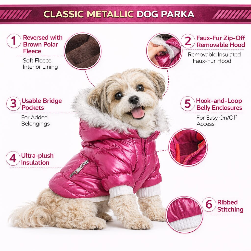 Pet Life Classic Metallic Fashion 3M Insulated Dog Coat Parka w/ Removable Hood | HT Animal Supply