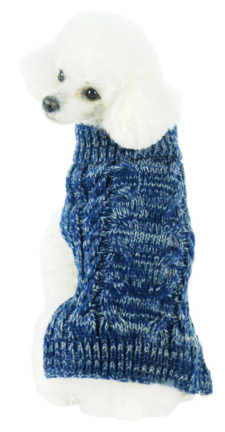 Pet Life Classical True Blue Heavy Cable Knitted Ribbed Fashion Dog Sweater