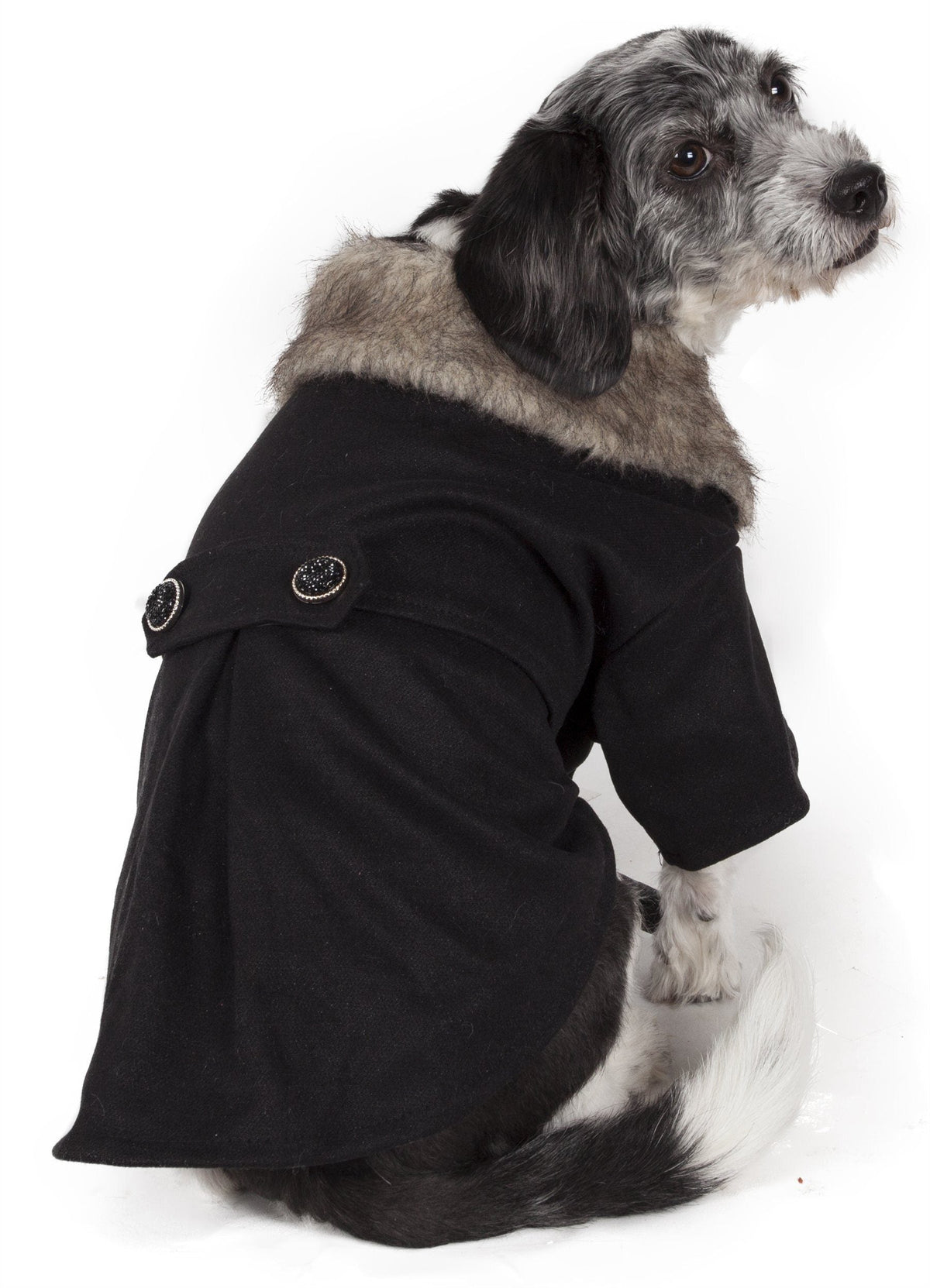 Pet Life Coast-Guard Buttoned Fashion Faux-Fur Collared Wool Dog Coat