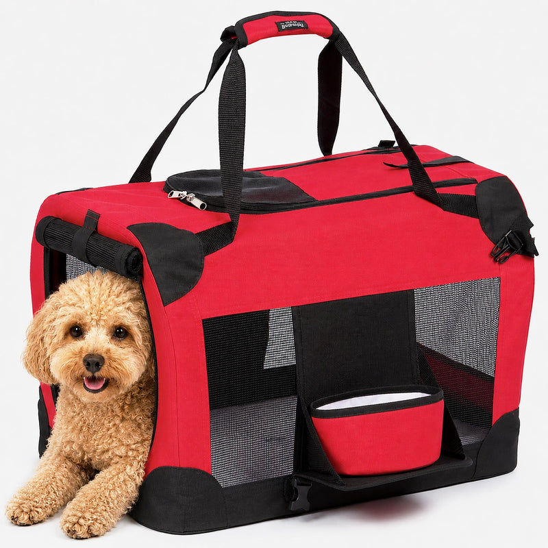 Pet Life Deluxe 360 degrees Vista View Zippered Soft Folding Collapsible Metal Framed Pet Dog Crate House Carrier w/