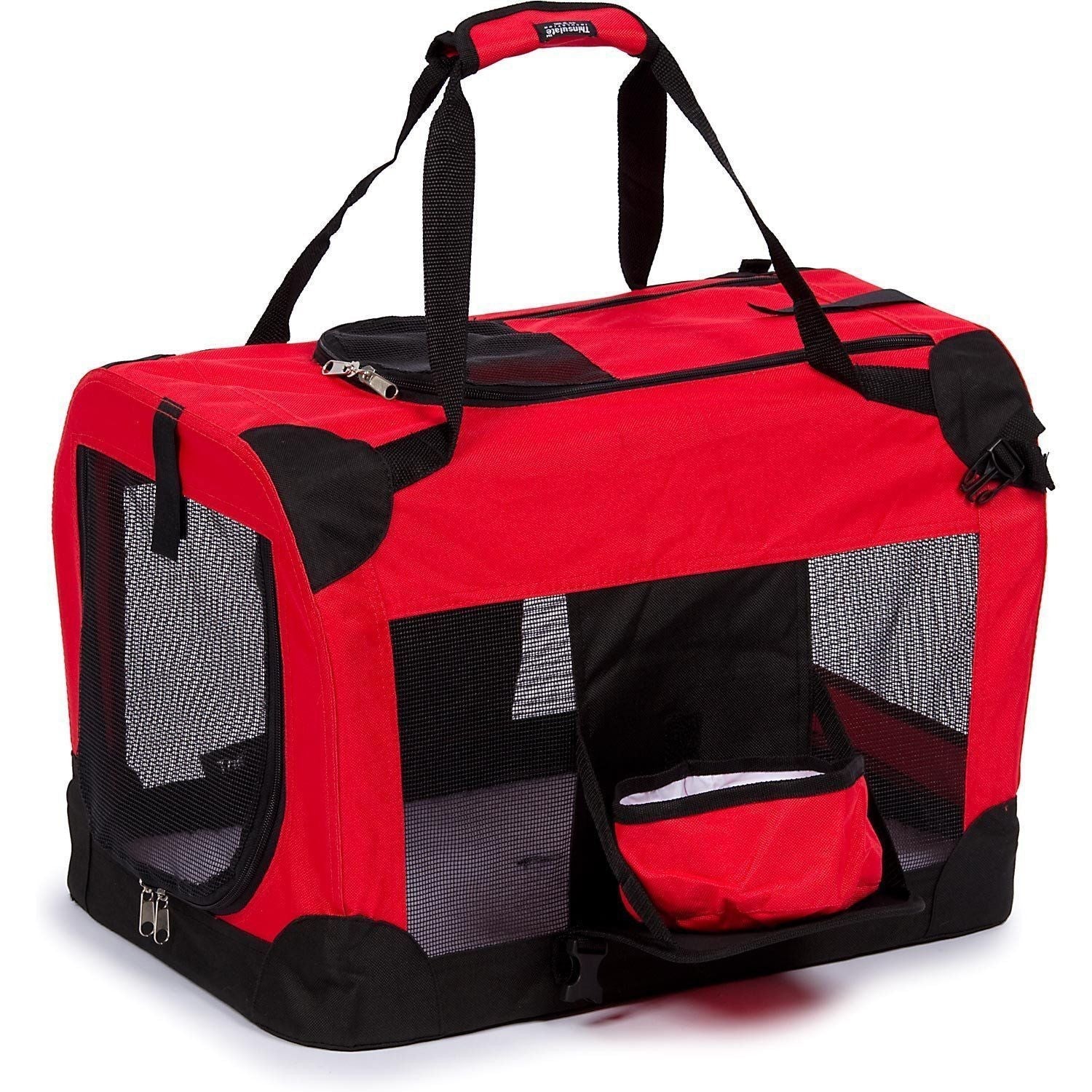 Pet Life Deluxe 360 degrees Vista View Zippered Soft Folding Collapsible Metal Framed Pet Dog Crate House Carrier w/ Removable Bowl and Pop-out Tray
