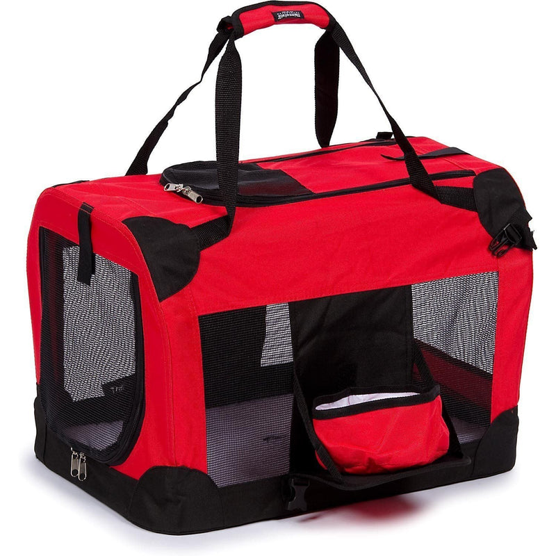 Pet Life Deluxe 360 degrees Vista View Zippered Soft Folding Collapsible Metal Framed Pet Dog Crate House Carrier w/ Removable Bowl and Pop-out Tray