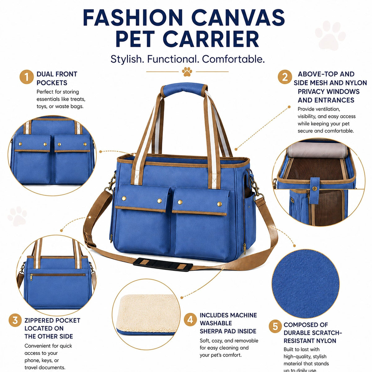 Pet Life Dual Snap Pocketed Fashion Designer Canvas Travel Pet Dog Carrier | HT Animal Supply