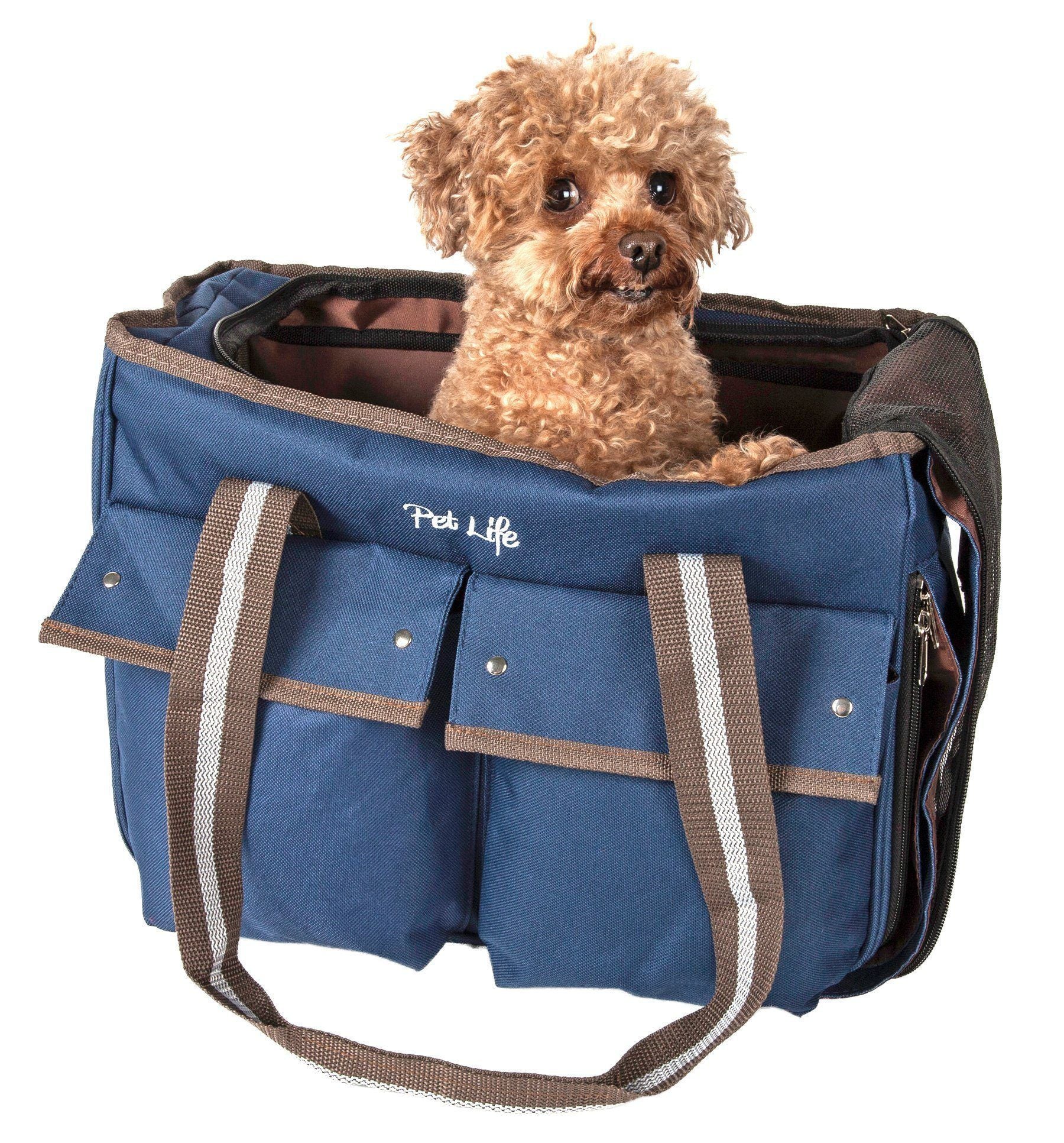 Pet Life Dual Snap Pocketed Fashion Designer Canvas Travel Pet Dog Carrier