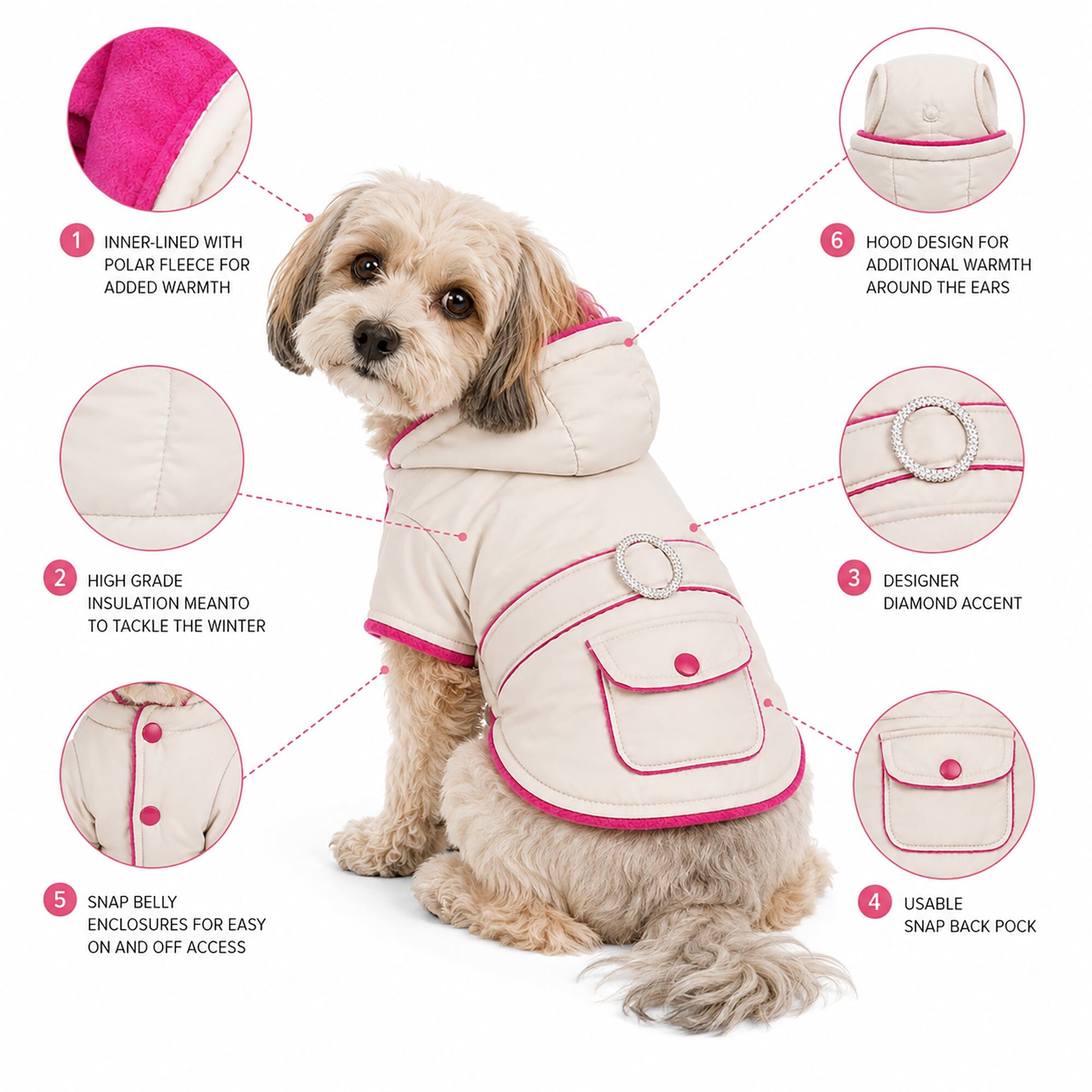 Pet Life Dual-Toned 3M Insulated Diamond Jeweled Pet Dog Jacket | HT Animal Supply