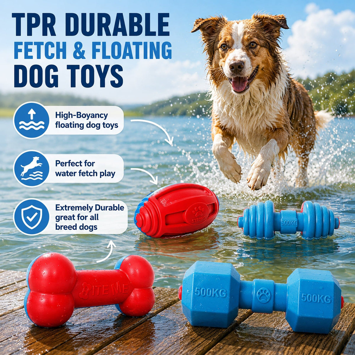 Pet Life Dumbbell Durable Chew and Fetch TPR Waterproof Floating Dog Toy | HT Animal Supply