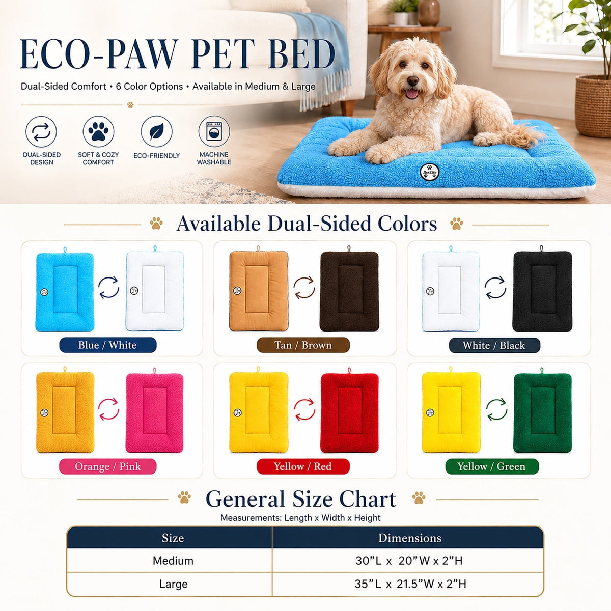 Pet Life Eco-Paw Reversible Eco-Friendly Recyclabled Polyfill Fashion Designer Pet Dog Bed Mat Lounge | HT Animal Supply