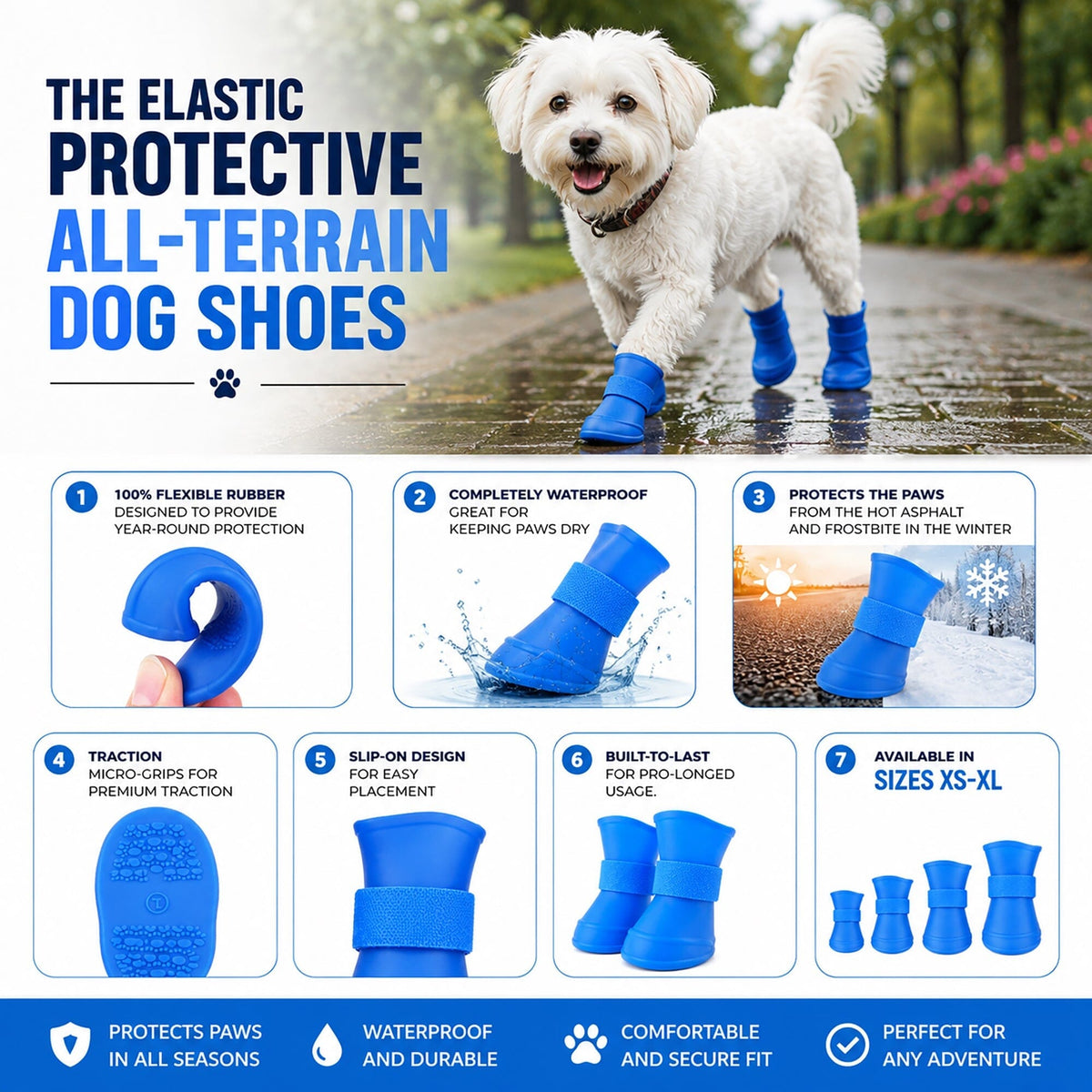 Pet Life Elastic Protective Multi-Usage All-Terrain Rubberized Dog Shoes - Set of 4 | HT Animal Supply