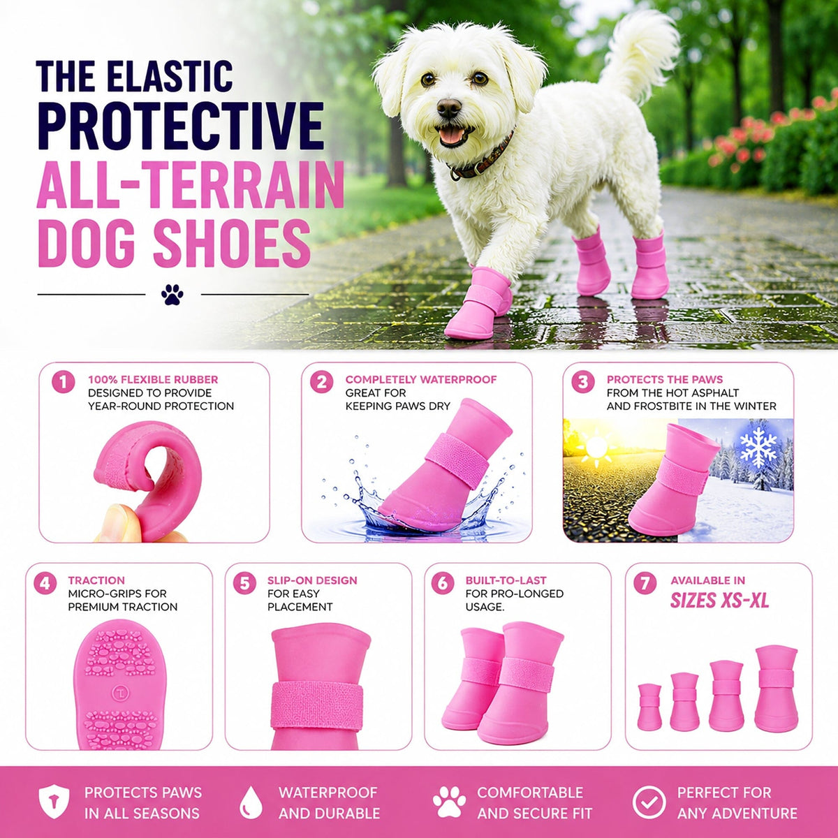 Pet Life Elastic Protective Multi-Usage All-Terrain Rubberized Dog Shoes - Set of 4 | HT Animal Supply
