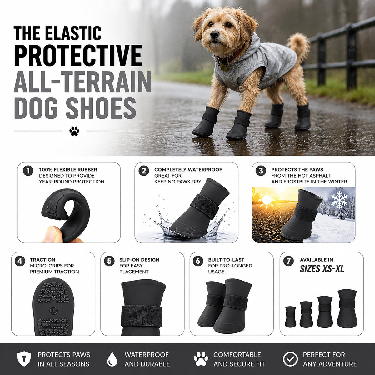 Pet Life Elastic Protective Multi-Usage All-Terrain Rubberized Dog Shoes - Set of 4 | HT Animal Supply
