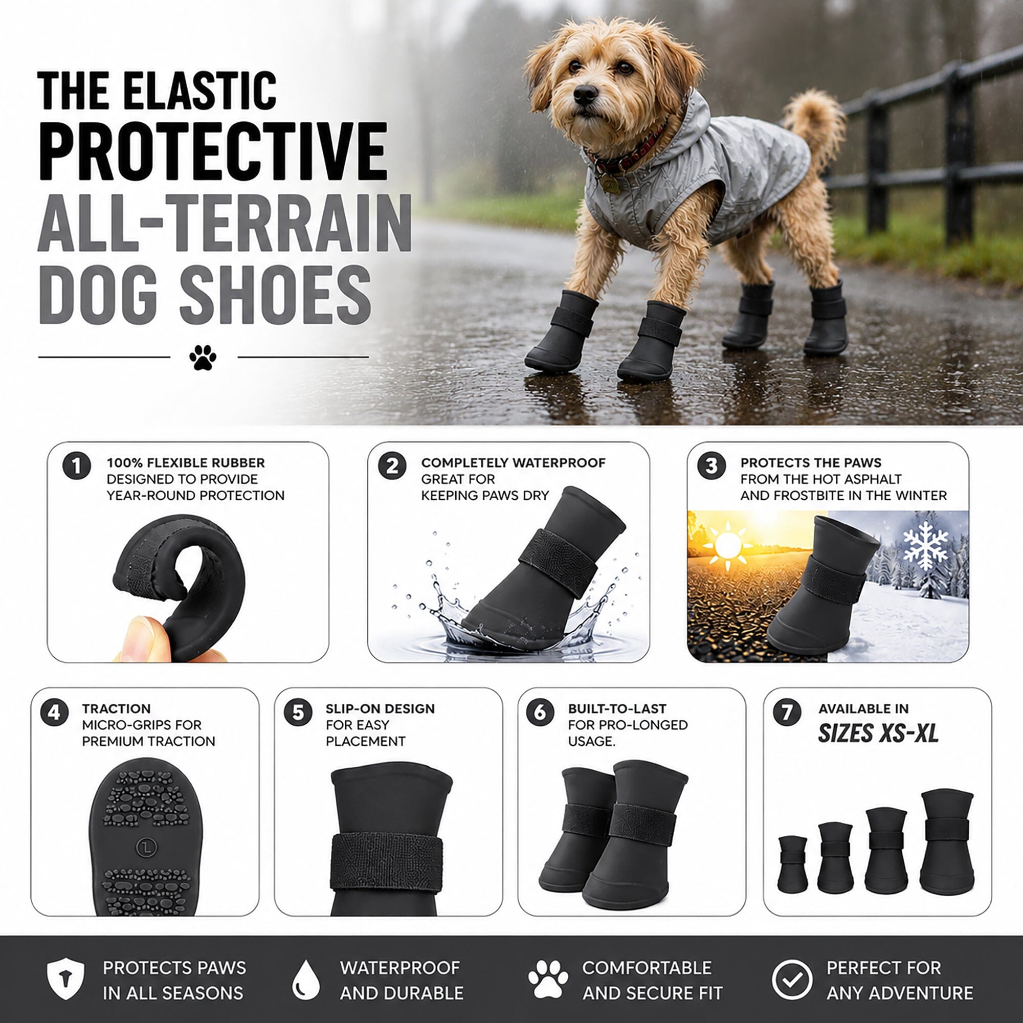 Pet Life Elastic Protective Multi-Usage All-Terrain Rubberized Dog Shoes - Set of 4 | HT Animal Supply