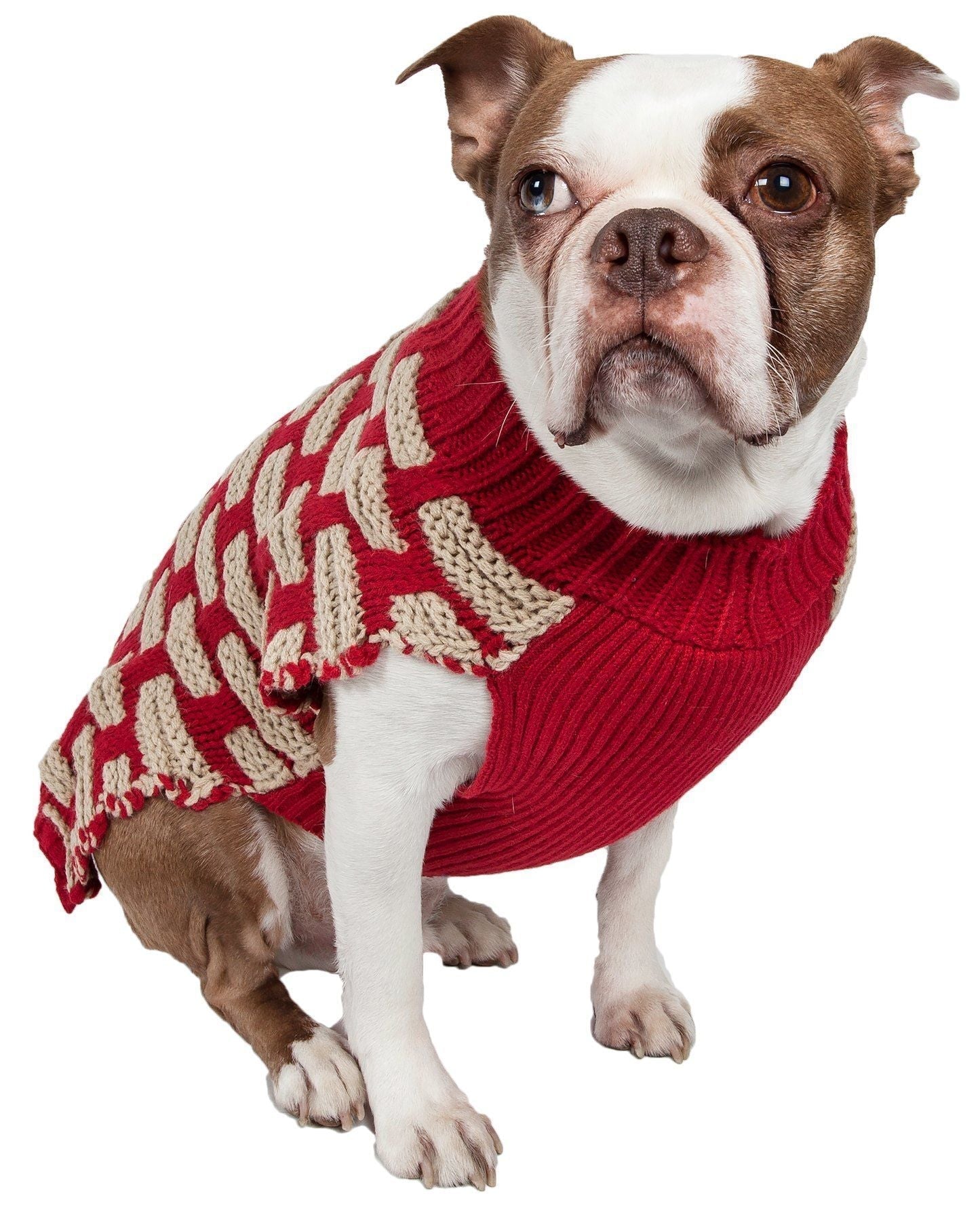Pet Life Fashion Weaved Heavy Knit Designer Ribbed Turtle Neck Dog Sweater