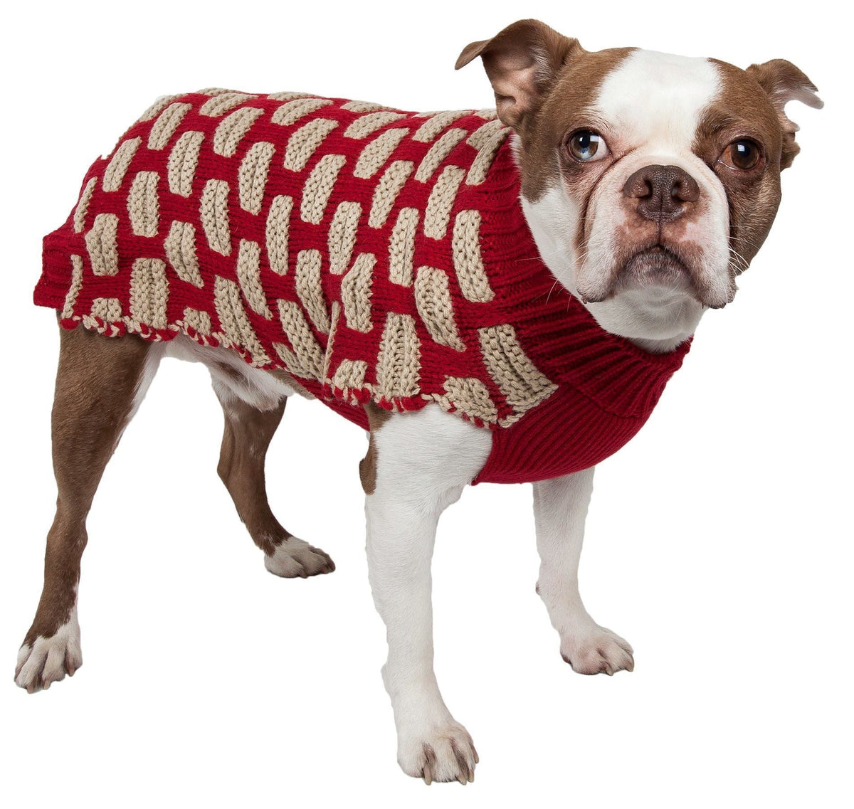 Pet Life Fashion Weaved Heavy Knit Designer Ribbed Turtle Neck Dog Sweater