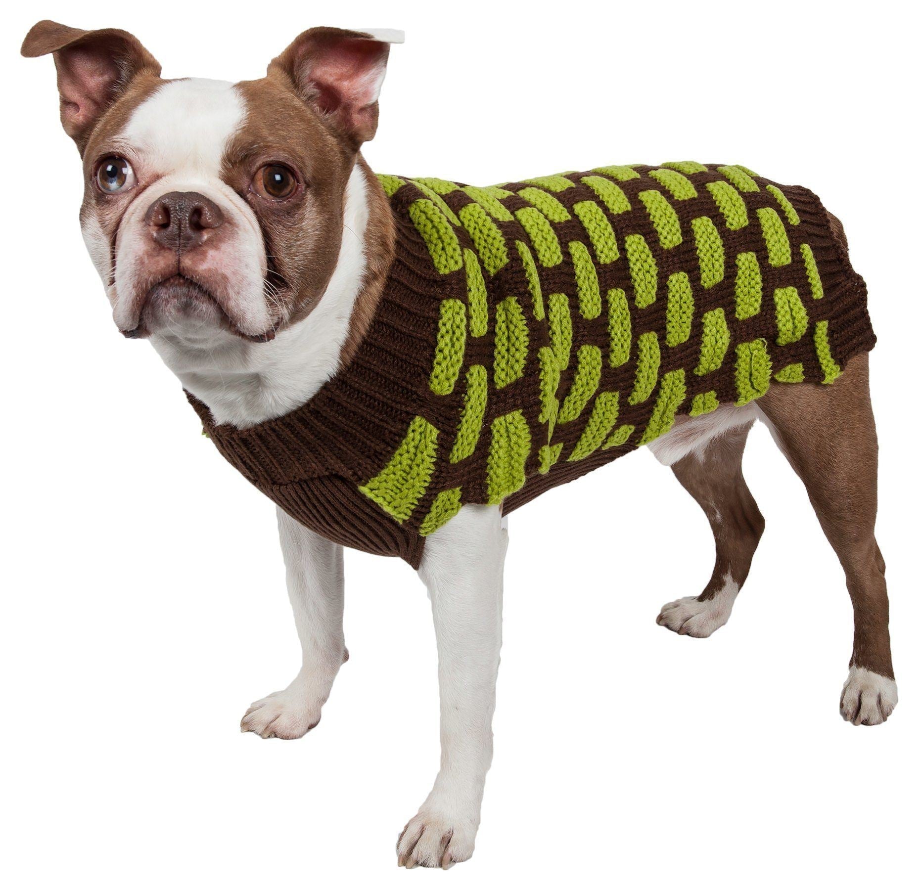 Pet Life Fashion Weaved Heavy Knit Designer Ribbed Turtle Neck Dog Sweater