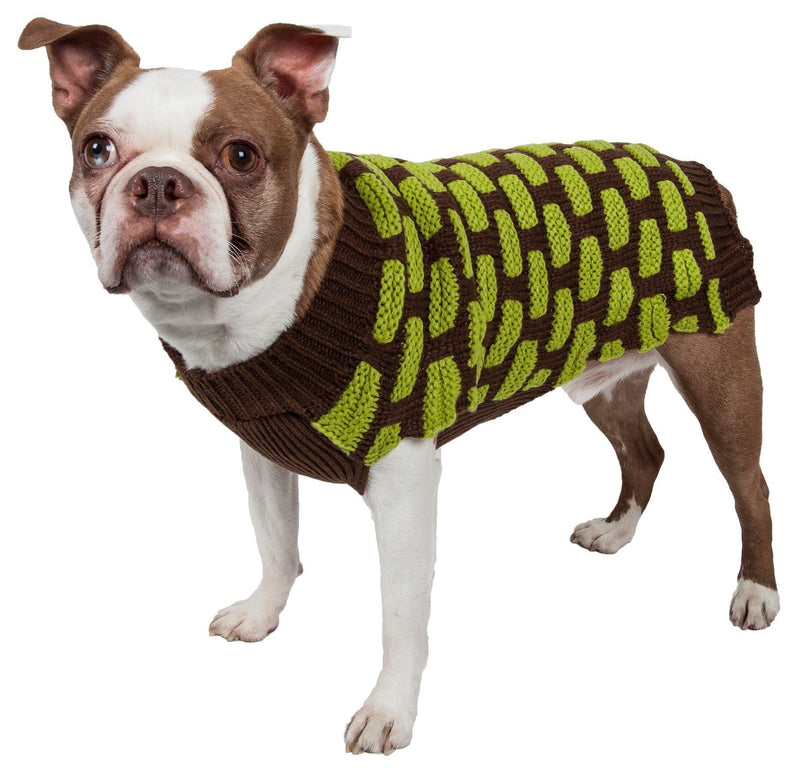 Pet Life Fashion Weaved Heavy Knit Designer Ribbed Turtle Neck Dog Sweater