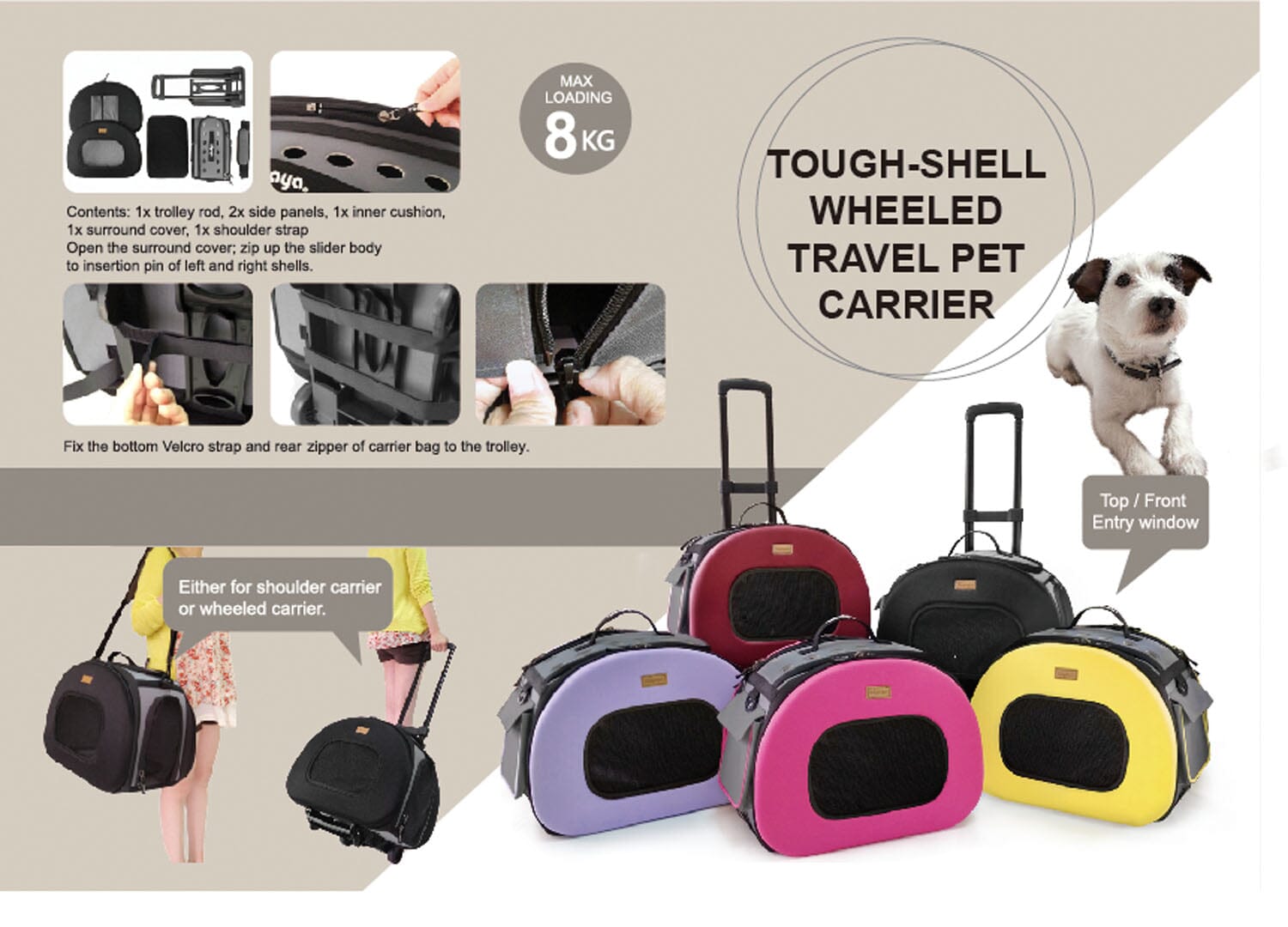 Pet Life Final Destination Airline Approved 2-in-1 Tough-Shell Wheeled Collapsible Travel Fashion Pet Dog Carrier Crate