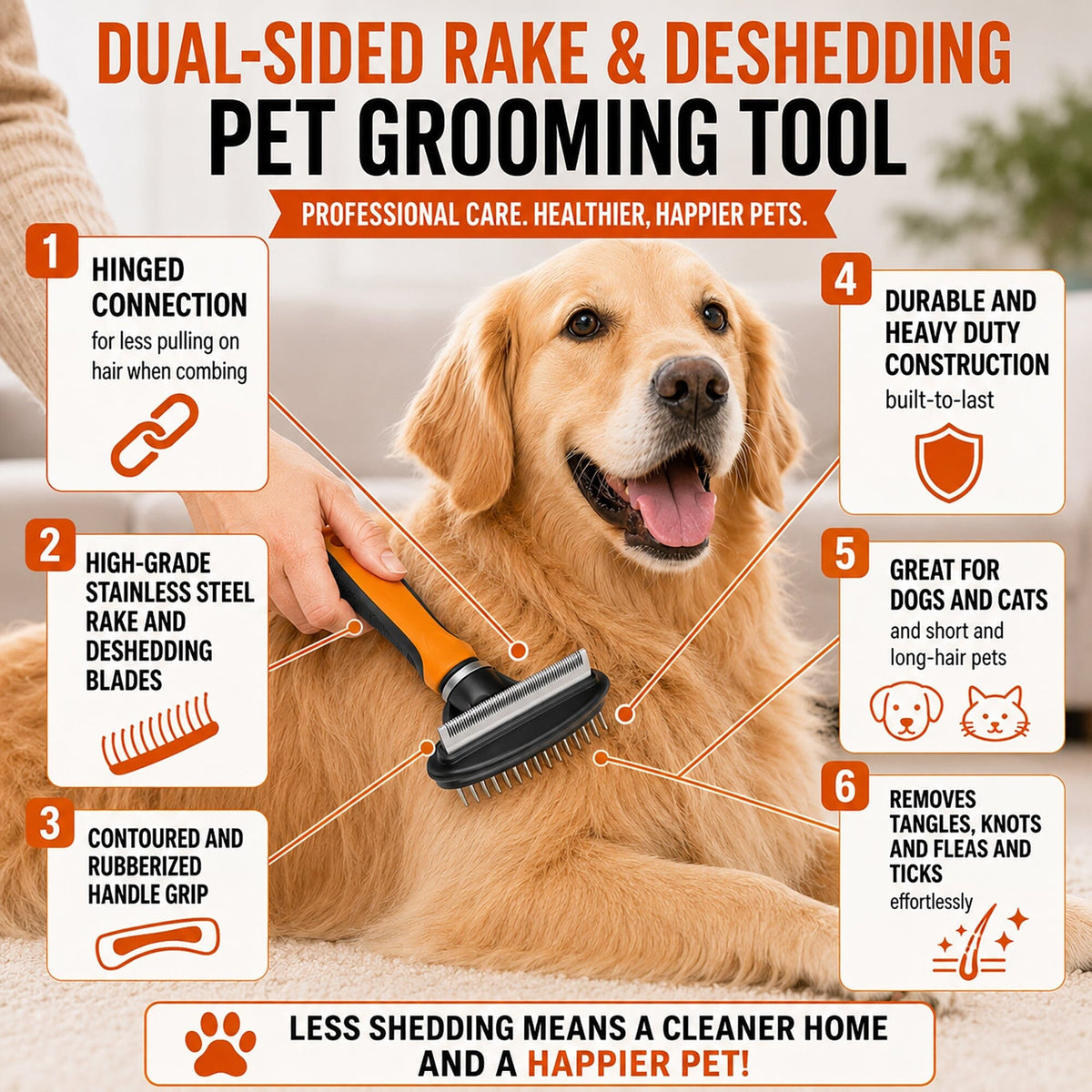 Pet Life Flex Series 2-in-1 Dual-Sided Grooming Undercoat Pet Rake and Deshedder | HT Animal Supply