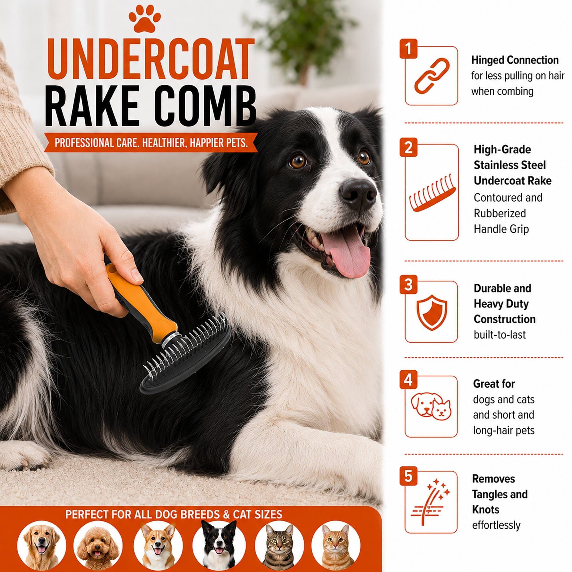 Pet Life Flex Series Undercoat Dematter Grooming Pet Rake | HT Animal Supply