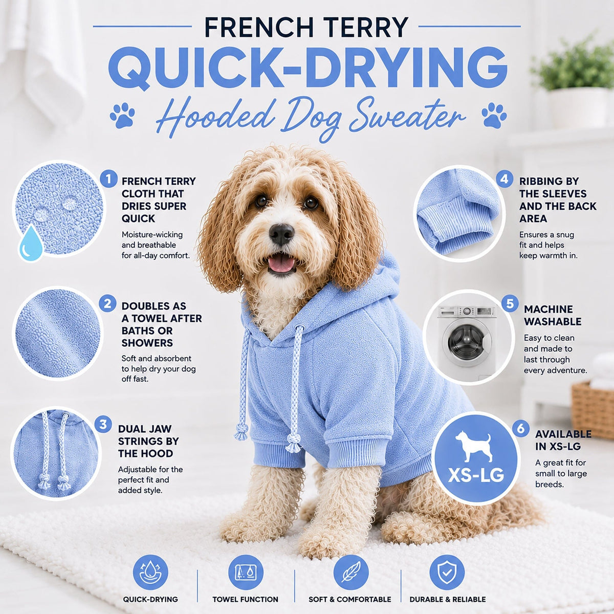 Pet Life French Terry Ultra-Soft Quick-Drying Hooded Dog Sweater | HT Animal Supply