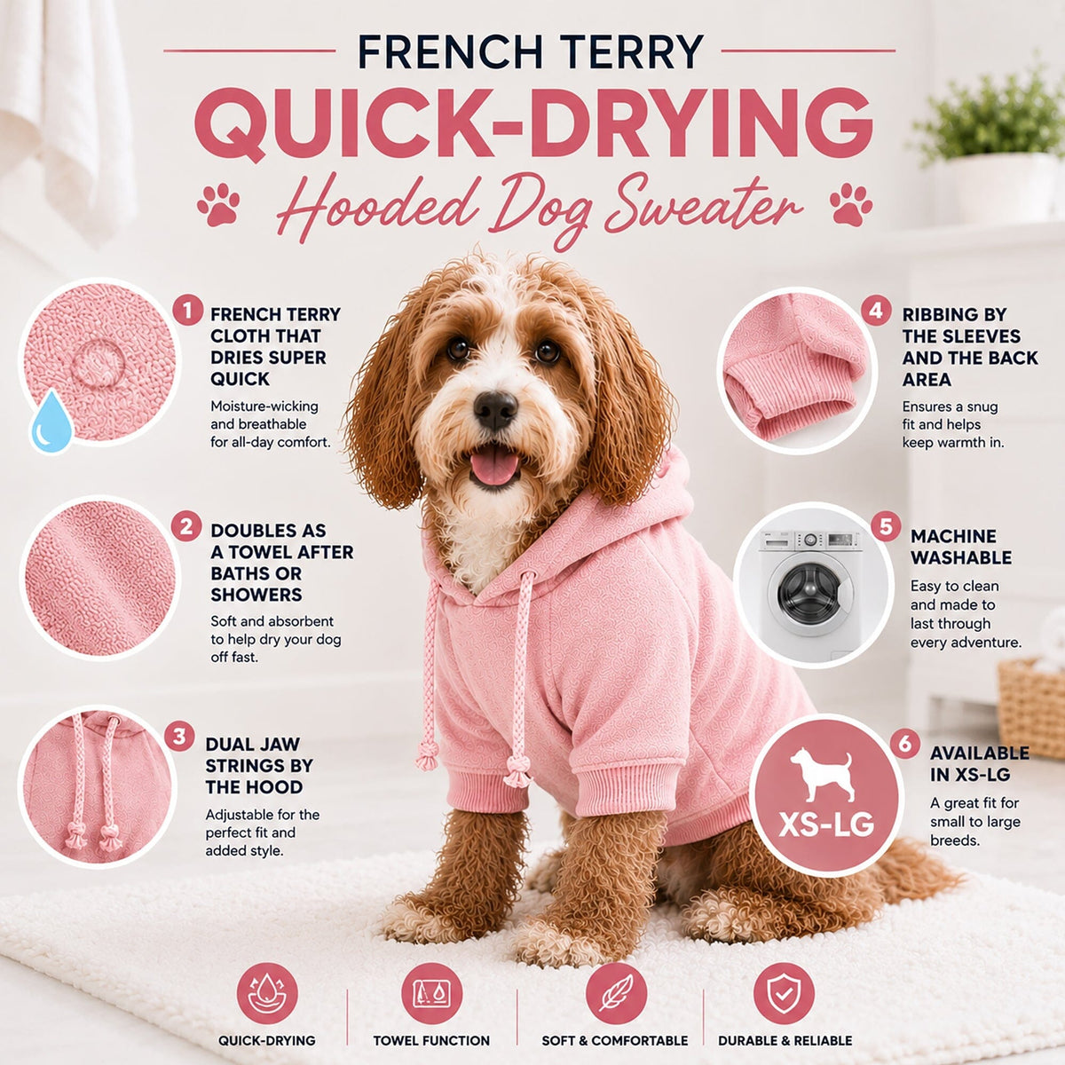 Pet Life French Terry Ultra-Soft Quick-Drying Hooded Dog Sweater | HT Animal Supply