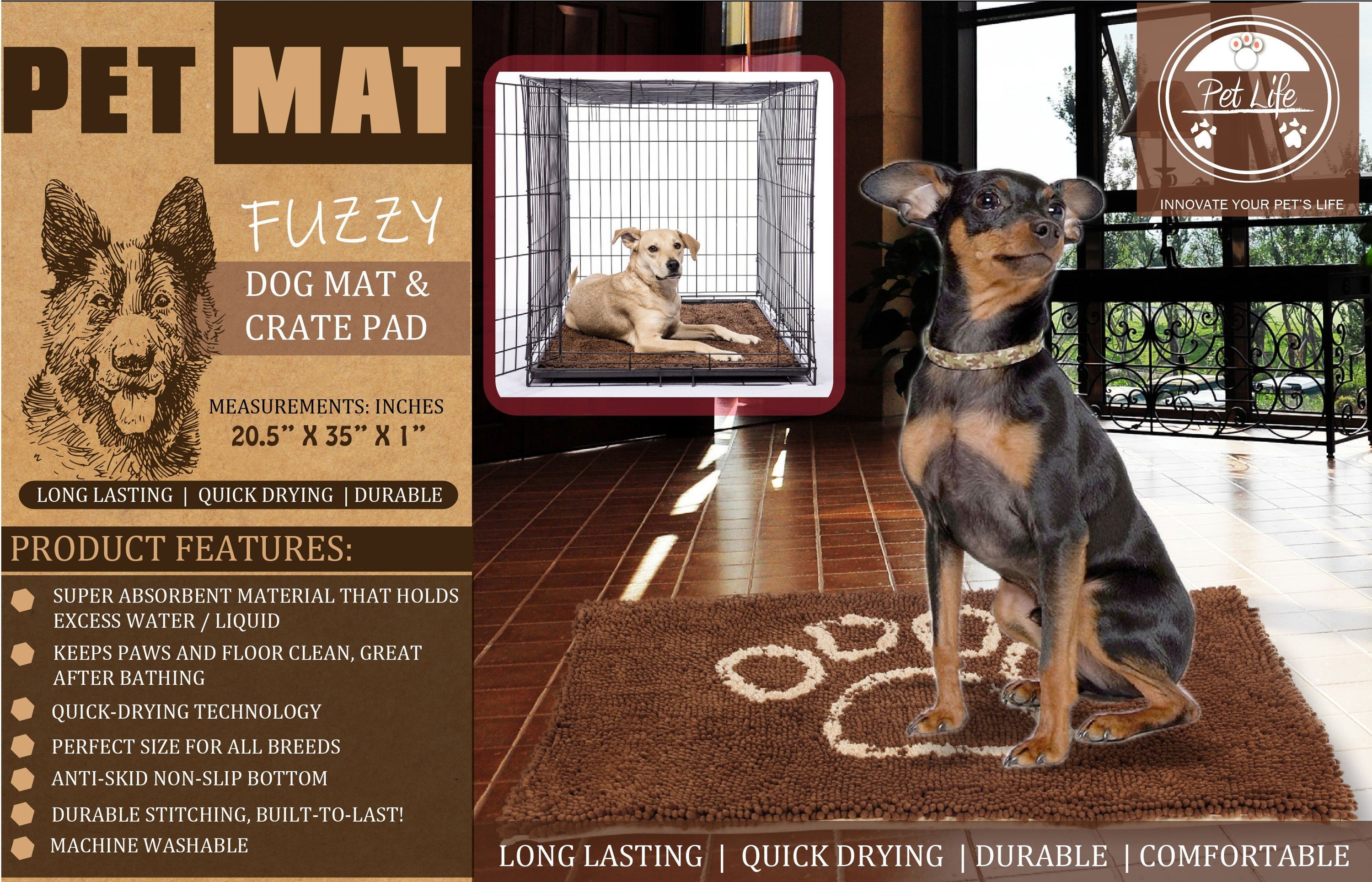 Pet Life Fuzzy Quick-Drying Anti-Skid and Machine Washable Dog Mat