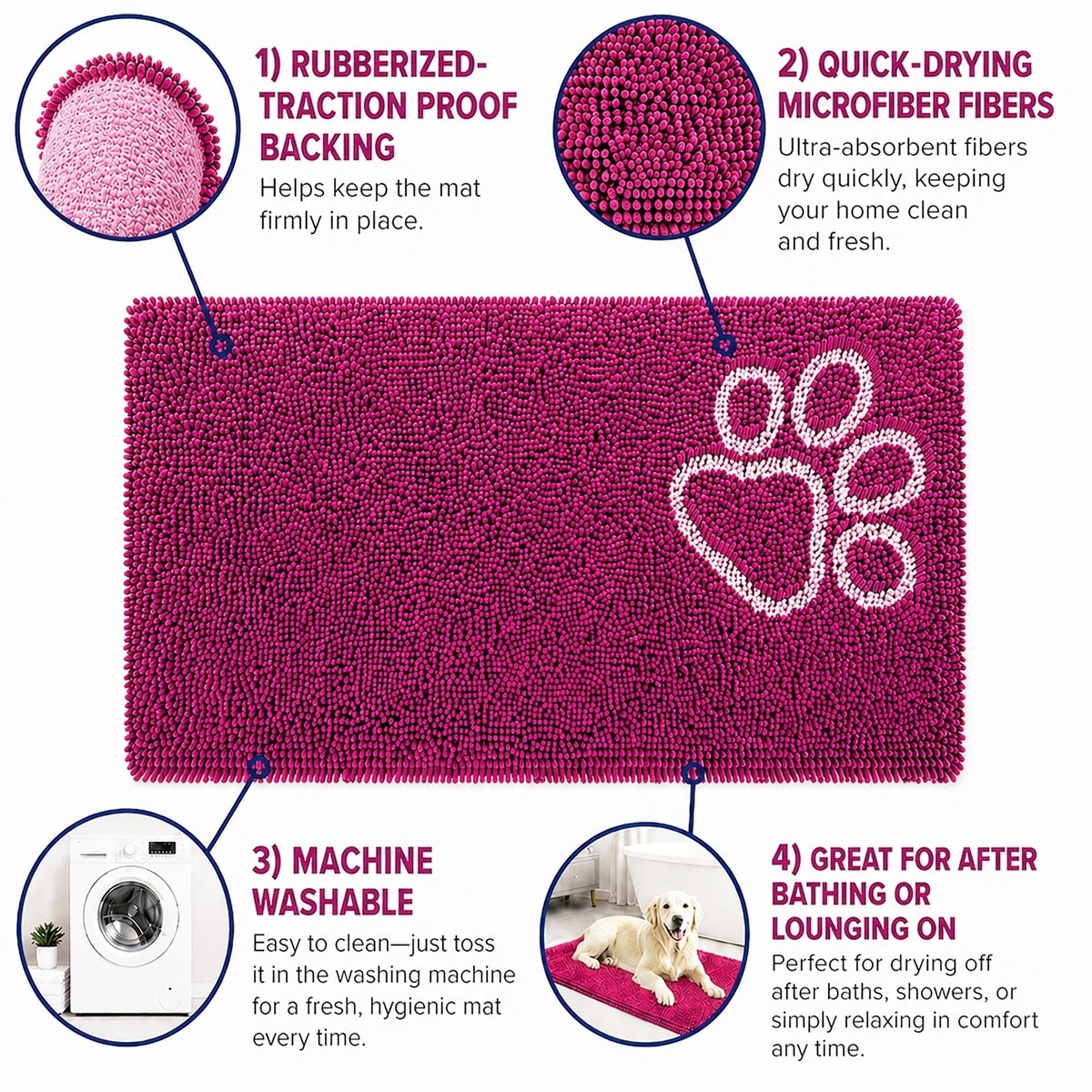 Pet Life Fuzzy Quick-Drying Anti-Skid and Machine Washable Dog Mat