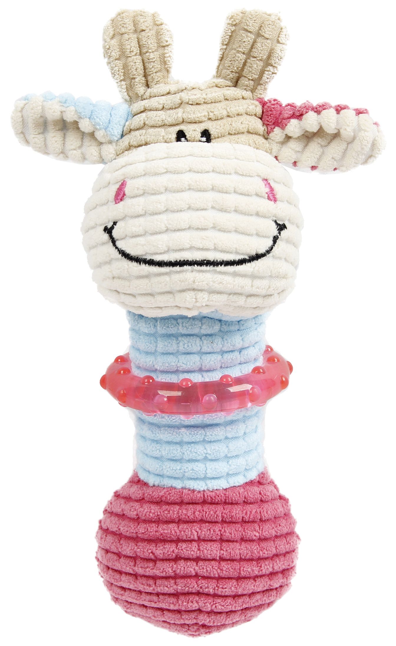 Pet Life ® Giraffe-Cow Plush Squeaking and Rubber Teething Newborn Puppy Dog Toy