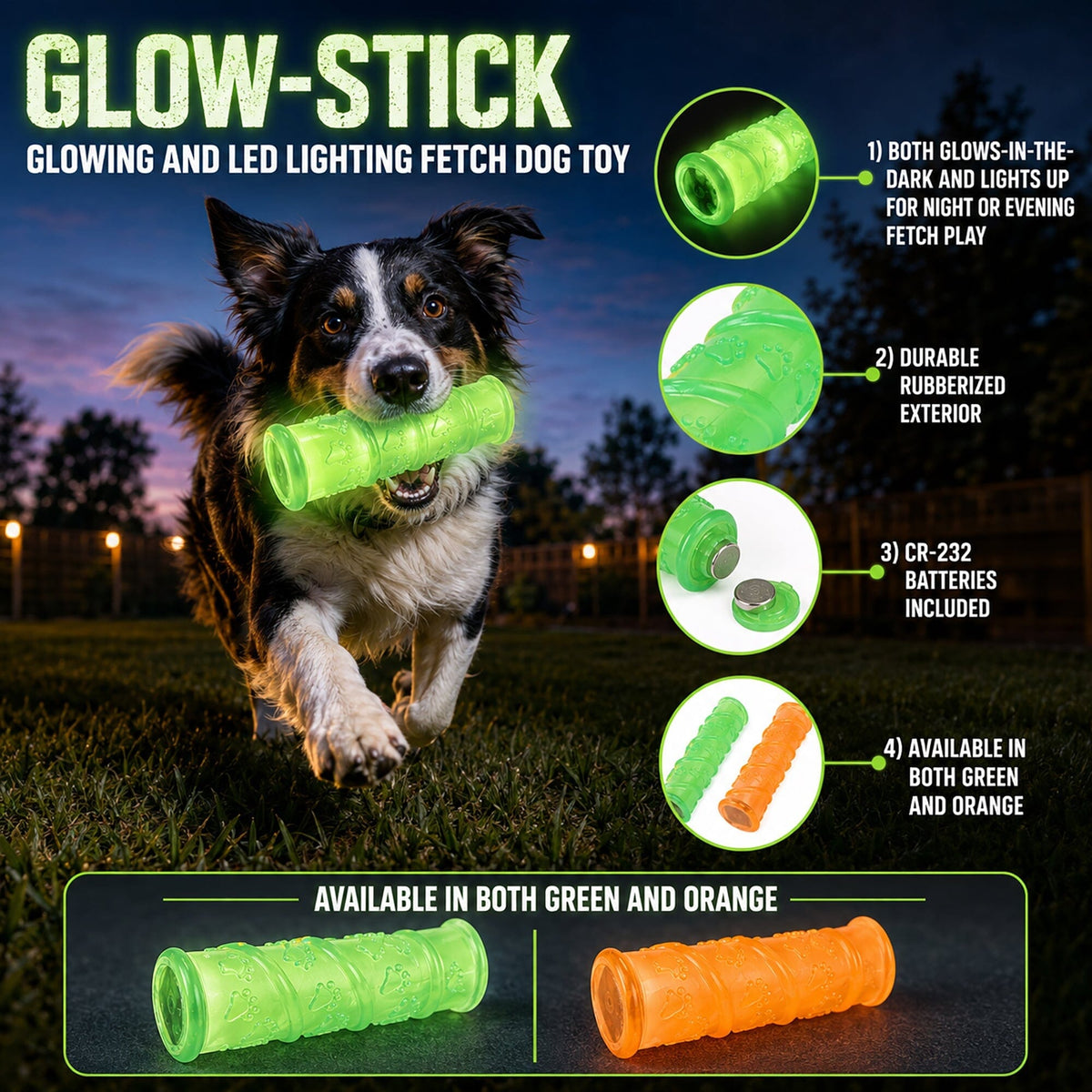 Pet Life Glow-Stick TPR and LED Lighting Squeak and Chew Dog Toy