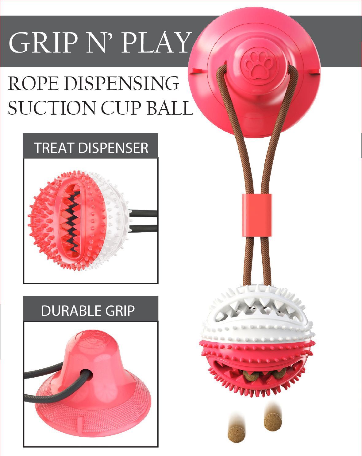 Pet Life Grip N Play Treat Dispensing Ball Shaped Suction Cup Dog Toy