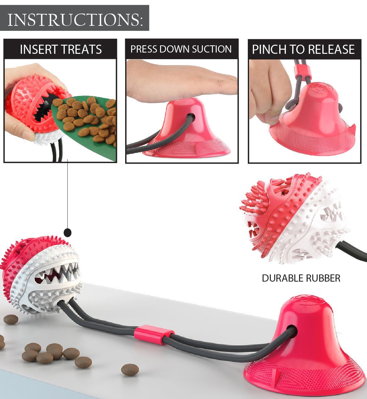 Pet Life Grip N Play Treat Dispensing Ball Shaped Suction Cup Dog Toy