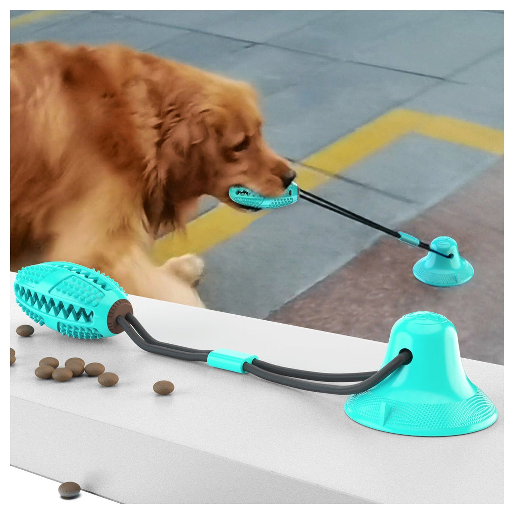 Pet Life Grip N Play Treat Dispensing Football Shaped Suction Cup Dog Toy | HT Animal Supply
