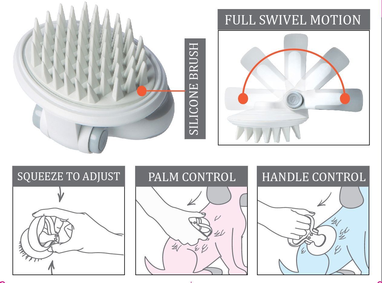 Pet Life Gyrater Swivel Travel Silicone Massage Grooming Pet Brush