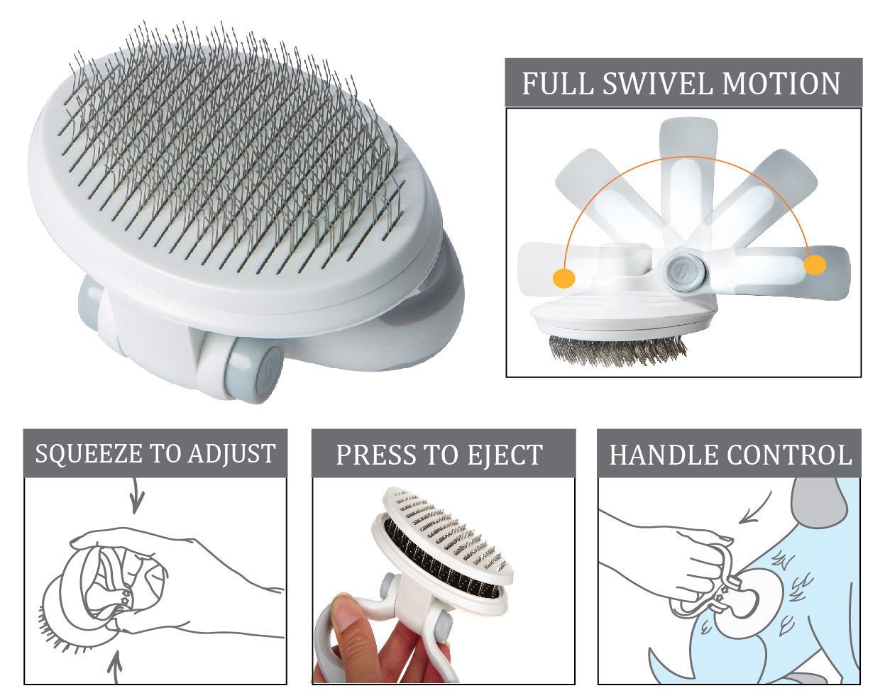 Pet Life Gyrater Travel Self-Cleaning Swivel Grooming Slicker Pet Brush