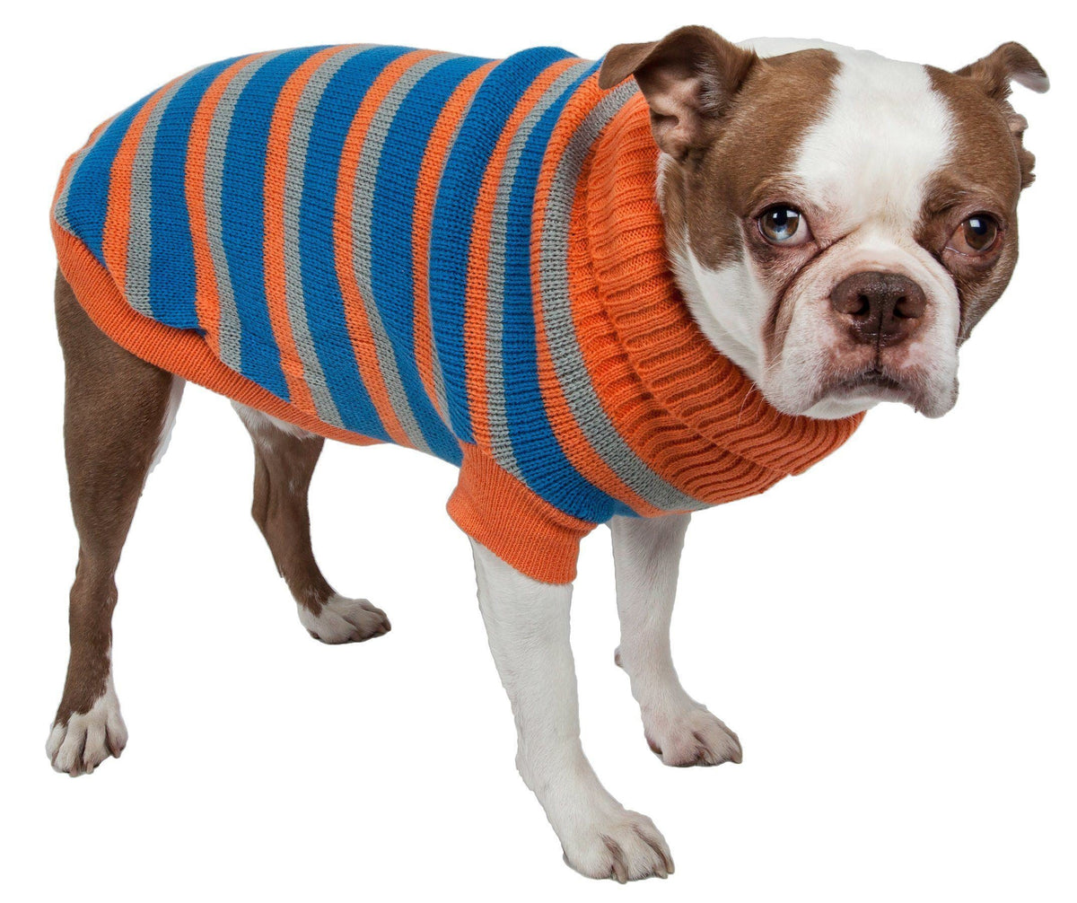 Pet Life Heavy Cable Knitted Striped Fashion Designer Polo Dog Sweater