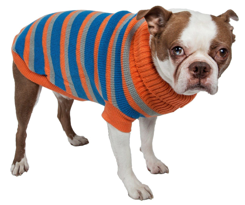 Pet Life Heavy Cable Knitted Striped Fashion Designer Polo Dog Sweater