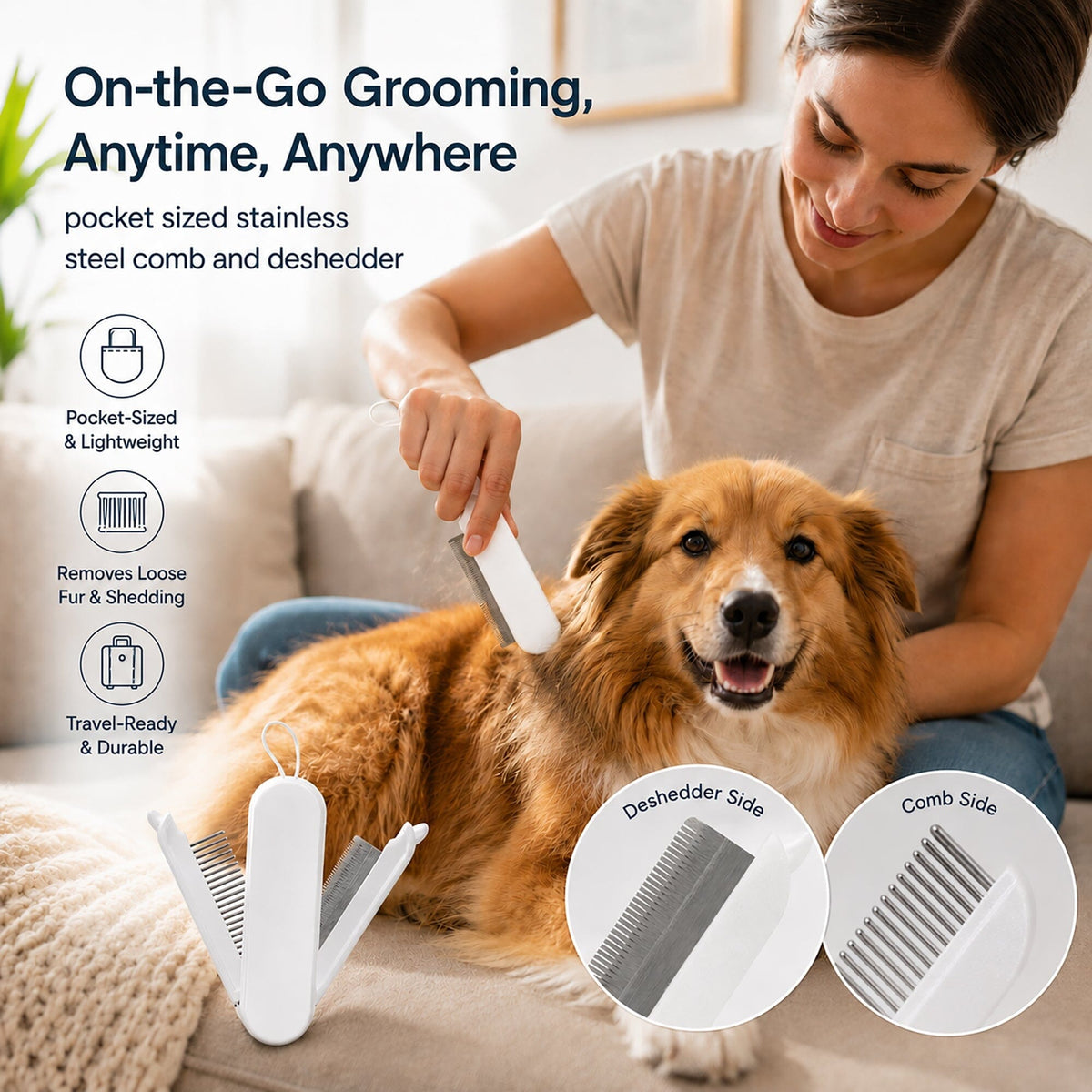 Pet Life JOYNE Multi-Functional 2-in-1 Swivel Travel Grooming Comb and Deshedder | HT Animal Supply