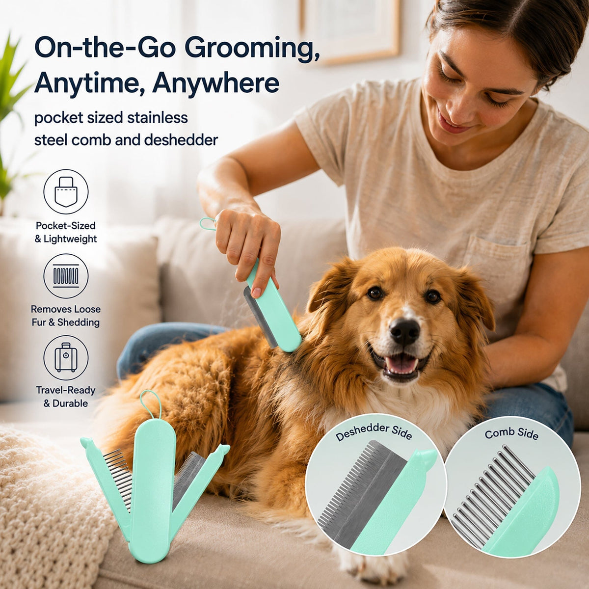 Pet Life JOYNE Multi-Functional 2-in-1 Swivel Travel Grooming Comb and Deshedder | HT Animal Supply