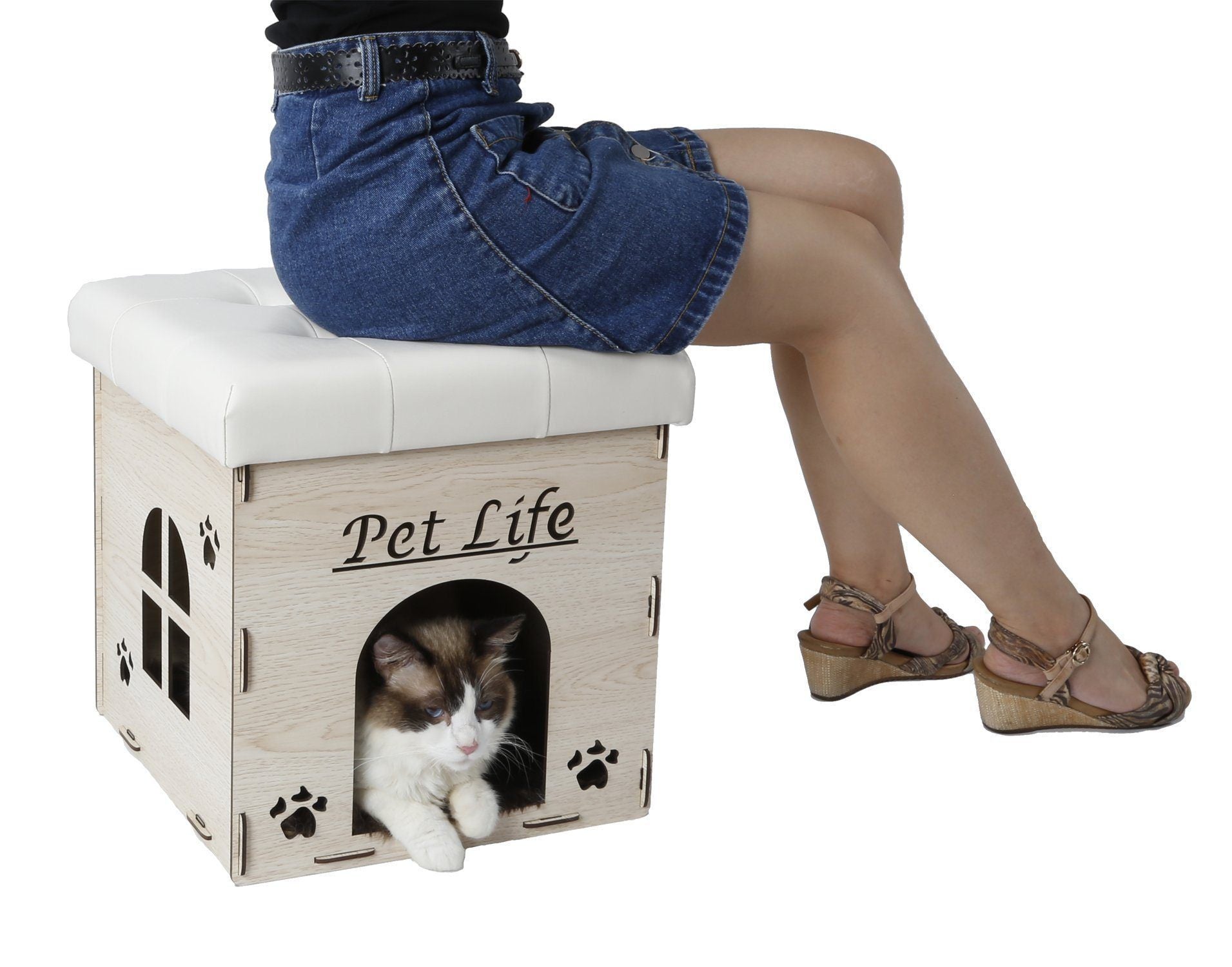 Pet Life Kitty Kallapse Collapsible Folding Kitty Cat House Tree Bed Ottoman Bench Furniture