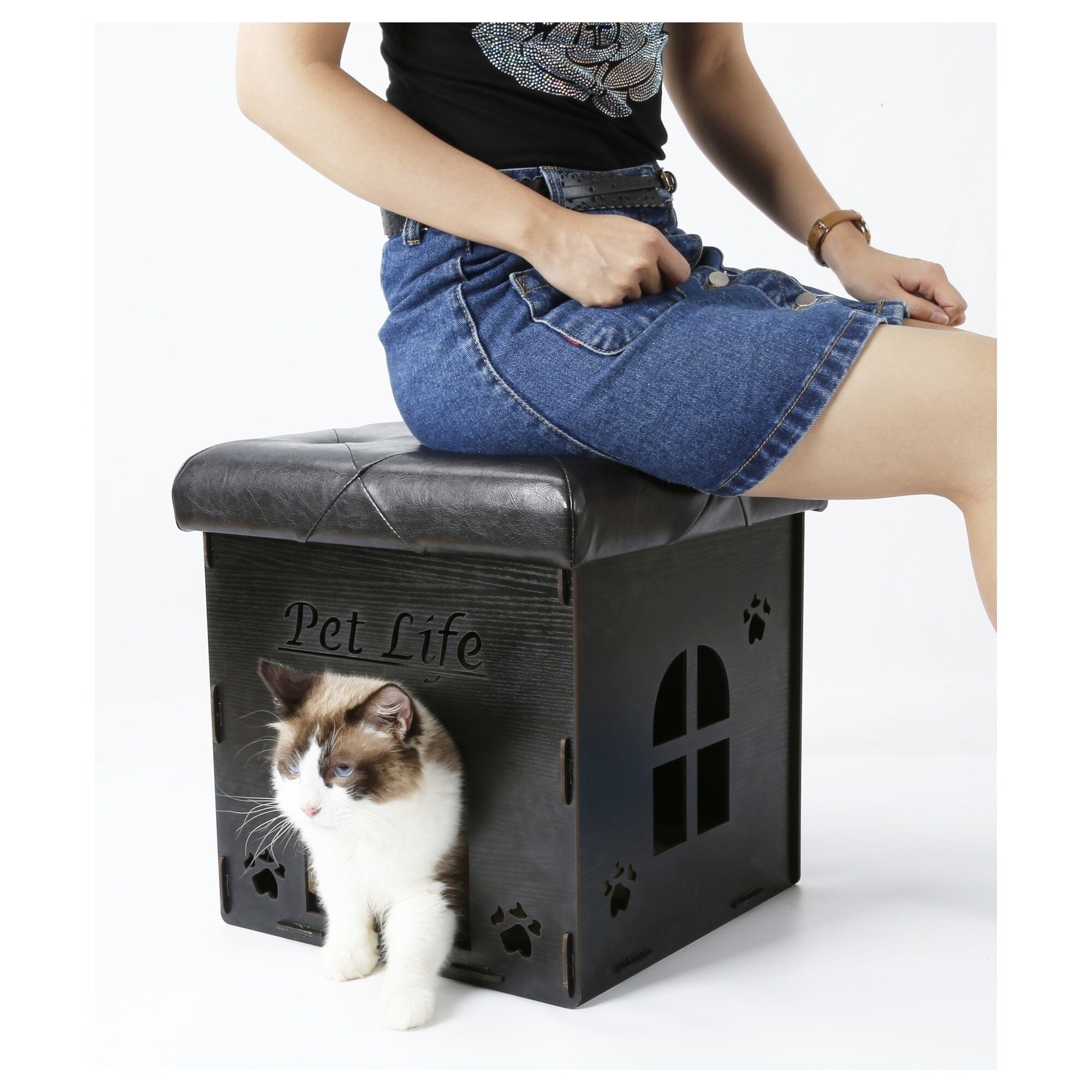 Pet Life Kitty Kallapse Collapsible Folding Kitty Cat House Tree Bed Ottoman Bench Furniture | HT Animal Supply