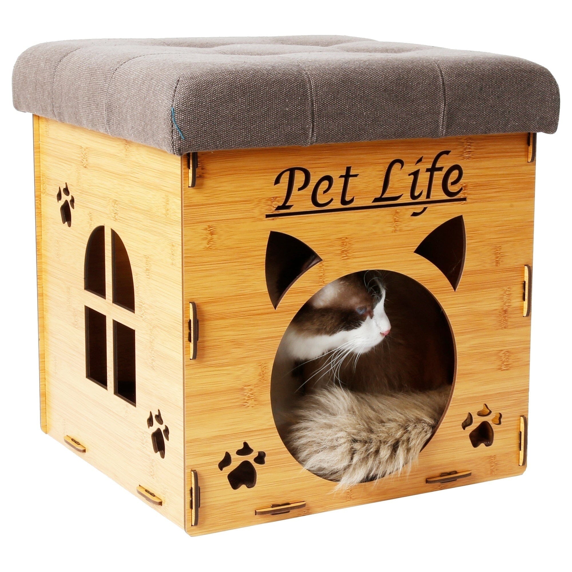 Pet Life Kitty Kallapse Collapsible Folding Kitty Cat House Tree Bed Ottoman Bench Furniture | HT Animal Supply