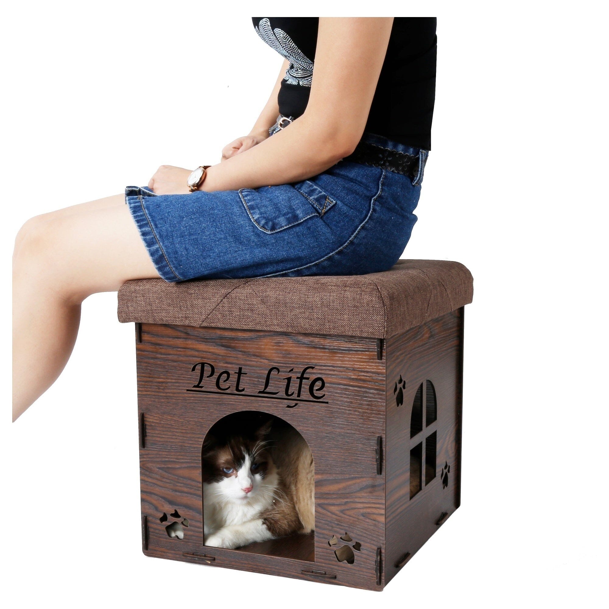 Pet Life Kitty Kallapse Collapsible Folding Kitty Cat House Tree Bed Ottoman Bench Furniture | HT Animal Supply