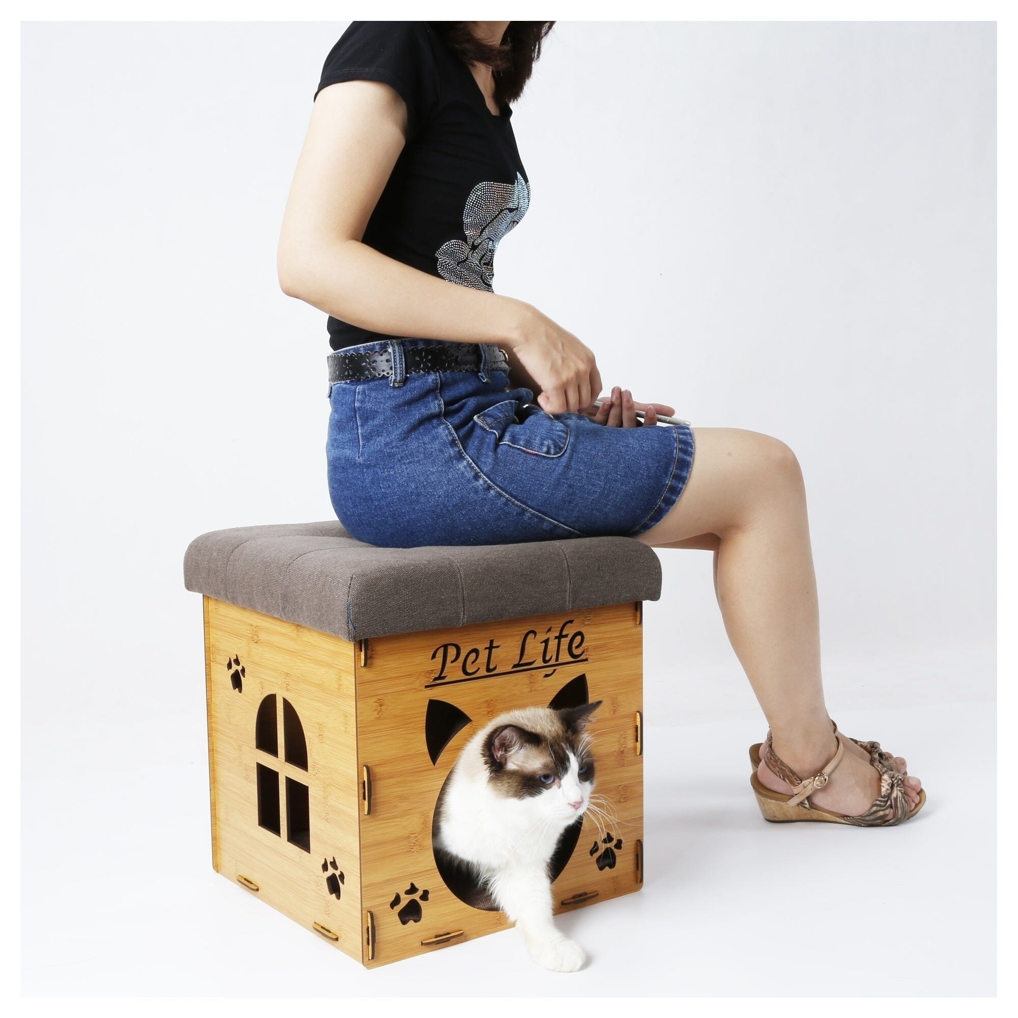Pet Life Kitty Kallapse Collapsible Folding Kitty Cat House Tree Bed Ottoman Bench Furniture | HT Animal Supply