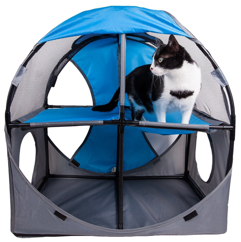 Pet Life Kitty-Play Collapsible Travel Interactive Kitty Cat Tree Maze House Lounger Tunnel Lounge