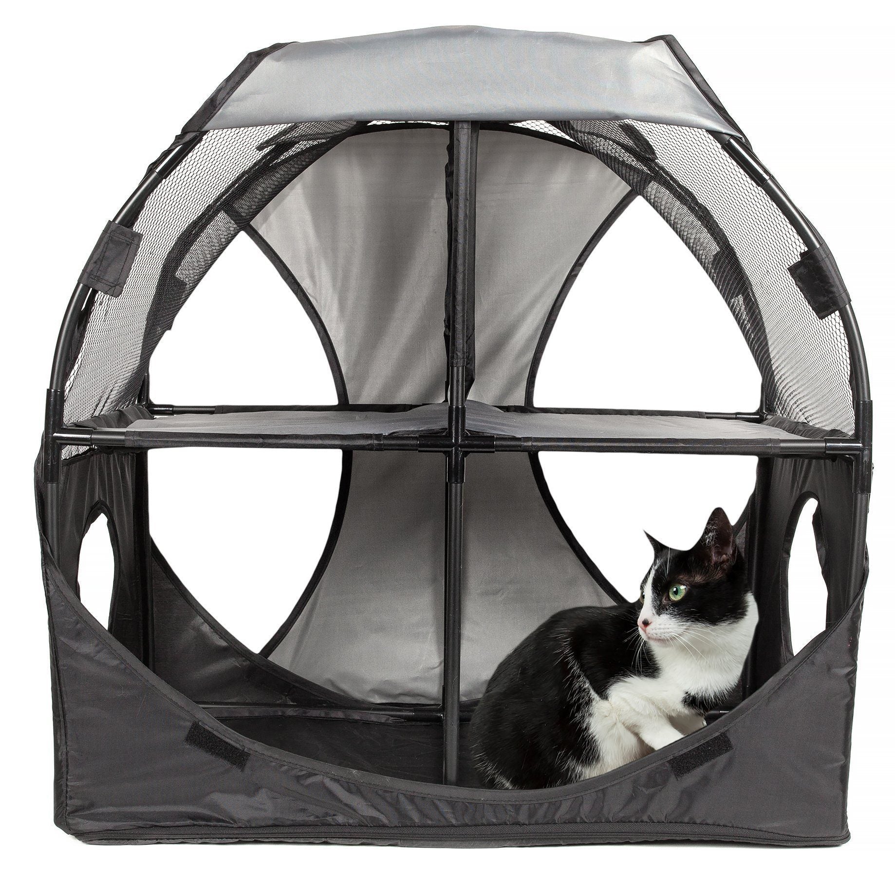 Pet Life Kitty-Play Collapsible Travel Interactive Kitty Cat Tree Maze House Lounger Tunnel Lounge